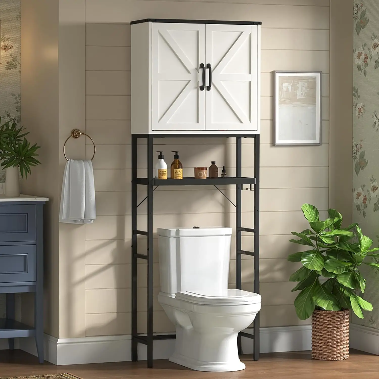 

Over The Toilet Storage Cabinet, Bathroom Above Toilet Cabinet Organizer with Doors and Adjustable Shelves, Bathroom She