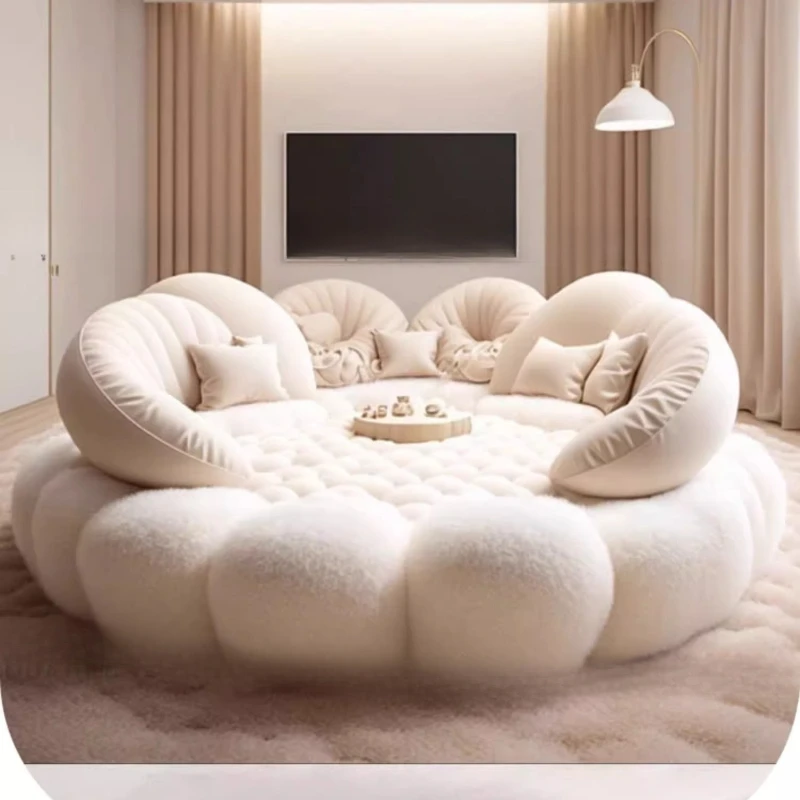 

Homestay party, cream style sofa, big bed homestay 2.4 meters cream large round sofa bed 2 meters custom