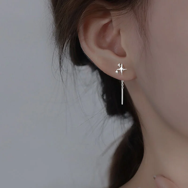2024 New Korean Star Ear Wire Tassel Thread Chain Climb Star Pendants Drop Earrings Women's Straight Hanging Earings Jewelry