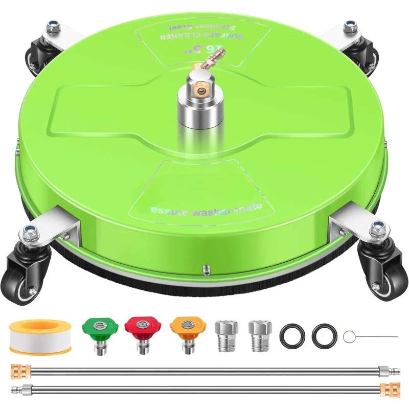 

Washer Surface Cleaner with 4 Wheels - Coated Green Stainless Steel Surface Cleaner for Pressure Washer Attachment