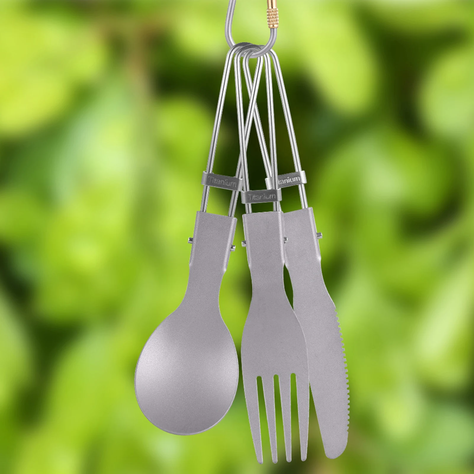 

Набор столовых приборов TOMSHOO из титана: нож, вилка, ложка. Легкий титановый набор для кемпинга и путешествий с сумкой для переноски.