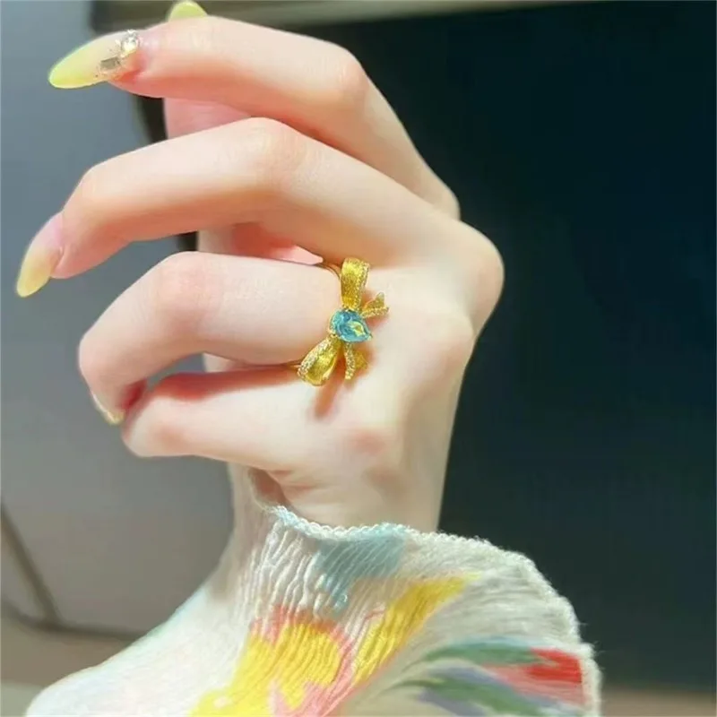 

Золотой магазин, одинаковый песок, золотое кольцо с матовым бриллиантом и бабочкой, имитация сапфира, женское кольцо на указательный палец, элитный подарок