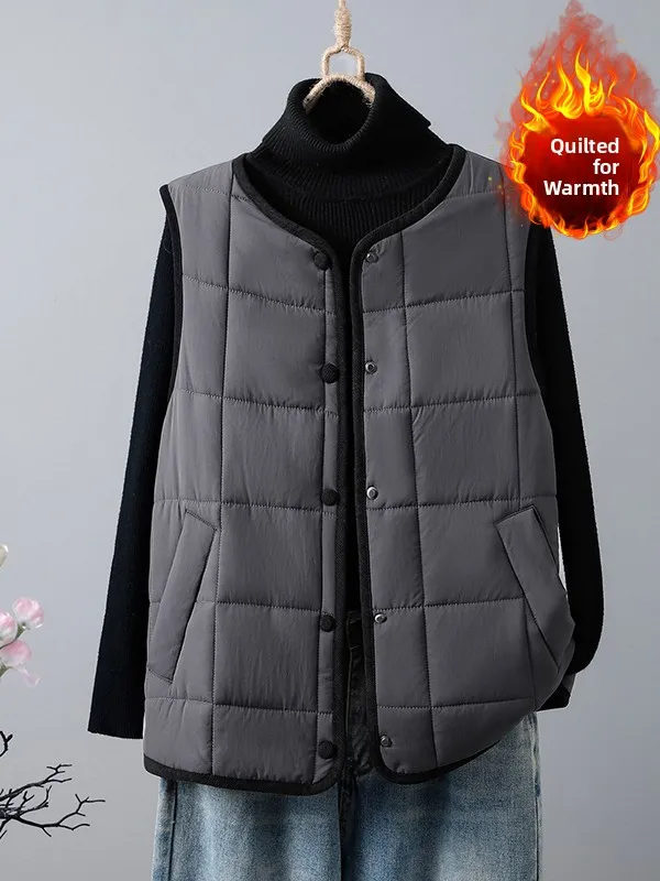 

Повседневный стеганый хлопковый жилет в клетку, большой размер, женский осенне-зимний новый теплый утягивающий хлопковый жилет