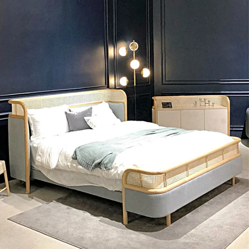 

Nordic Fashion Simple Indonesian Rattan Bed Creative Natural Real Rattan Inn Double Bed