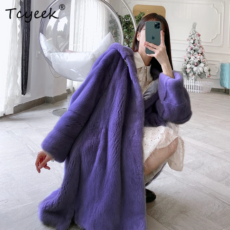 معطف فرو المنك الطبيعي من Tcyeek ملابس شتوية للنساء 2025 سترة من فرو المنك الحقيقي بغطاء للرأس معاطف نسائية جديدة في معاطف شوبانا Жеenca