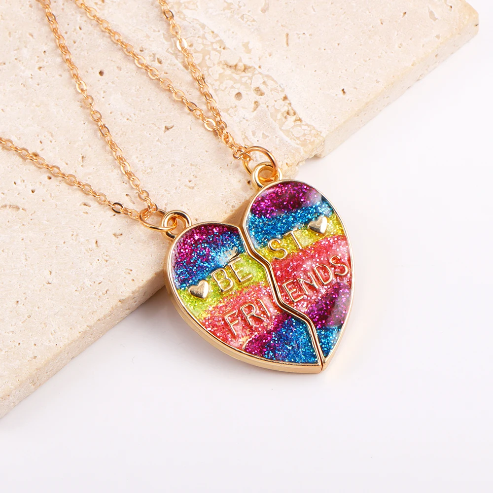 1Pair 2026 New Trendy Magnetic Broken Shiny Rainbow Pendants Necklace Sweet Love Necklace For Couple Best Friend Party Gifts