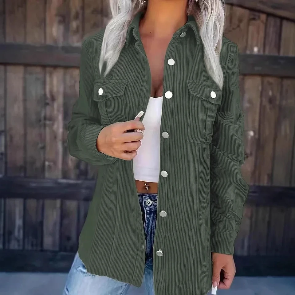 

Ropa Mujer Kurtka Damska Zimowa Autumn Winter Solid Color Coat Lapel Pocket Single-breasted Longsleeved Button-down Shirt