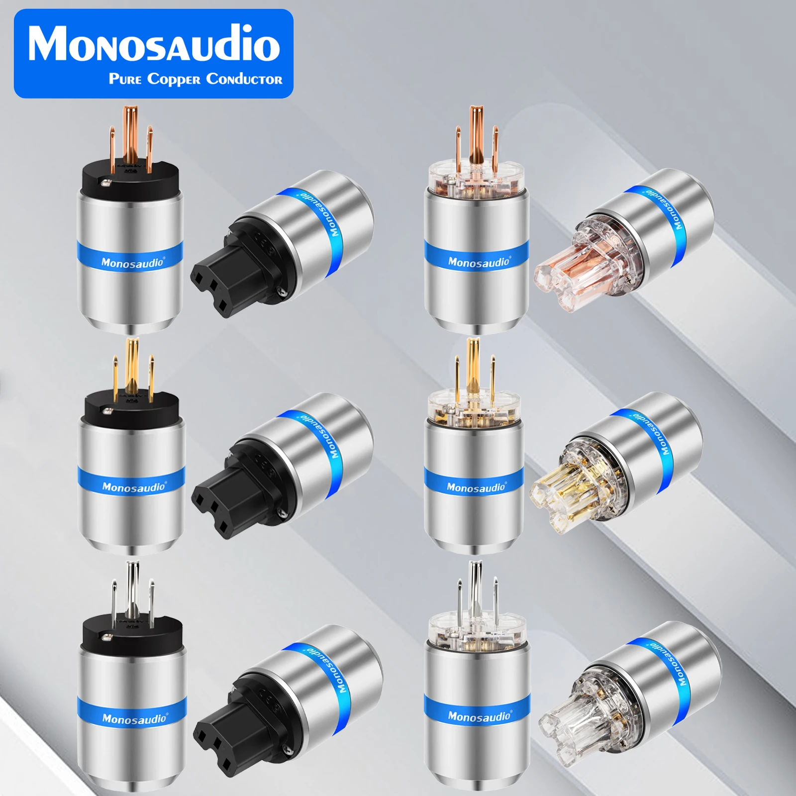Monosaudio 4N Red Copper Hifi Gold/Rhodium Plated US Power Plug Electric Jack&IEC C15 Connector Audio Power Plug  MF106/MF107