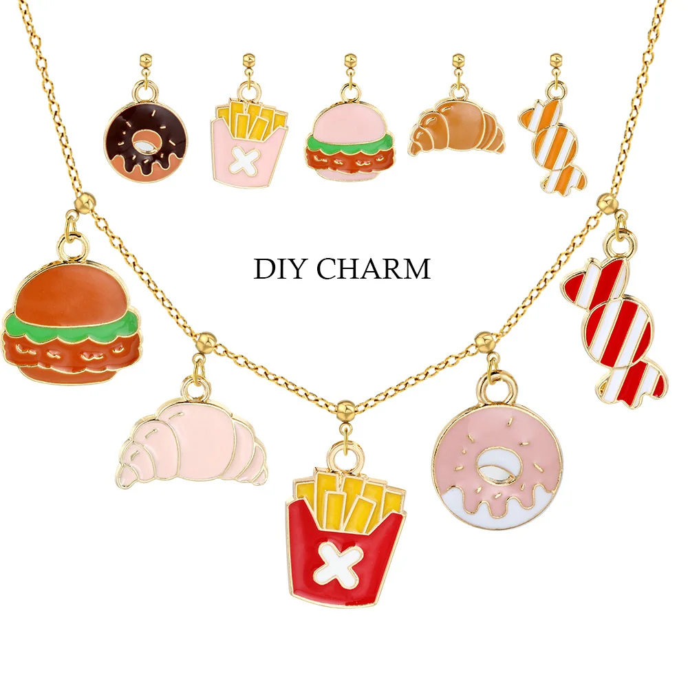 Y2K Cute Hamburgers French Fries Doughnuts Pendant For Women Positioning DIY Making Charm Necklace Bracelet Accessories Jewelry