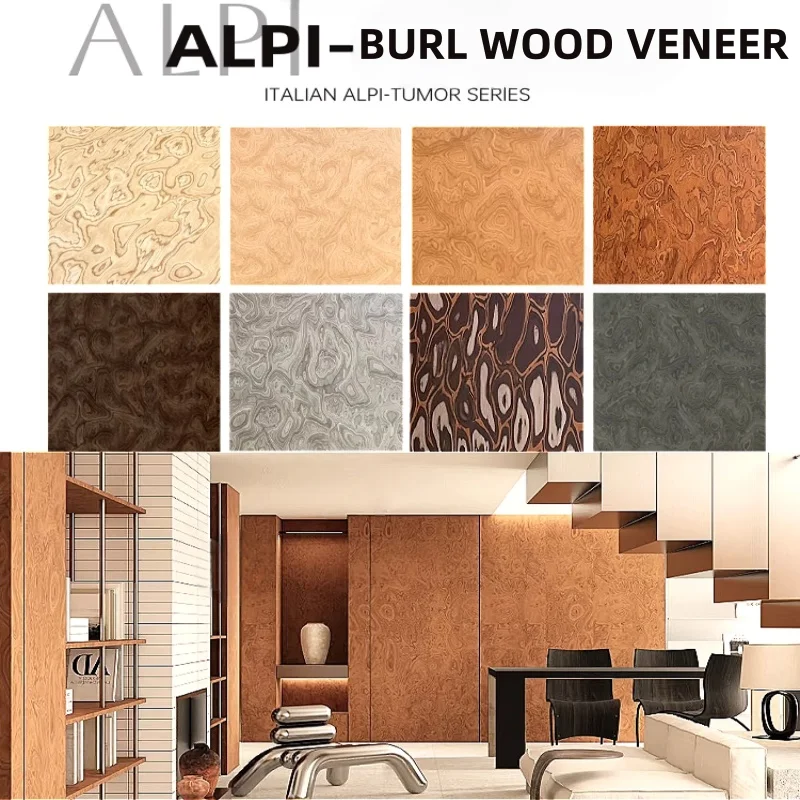 ALPI New Burl Wood Veneer Sheets Artistic Wood Patterns for Furniture Cabinet Doors Interiors Panel L: 2.5Meterx58cm T:0.3/0.5mm