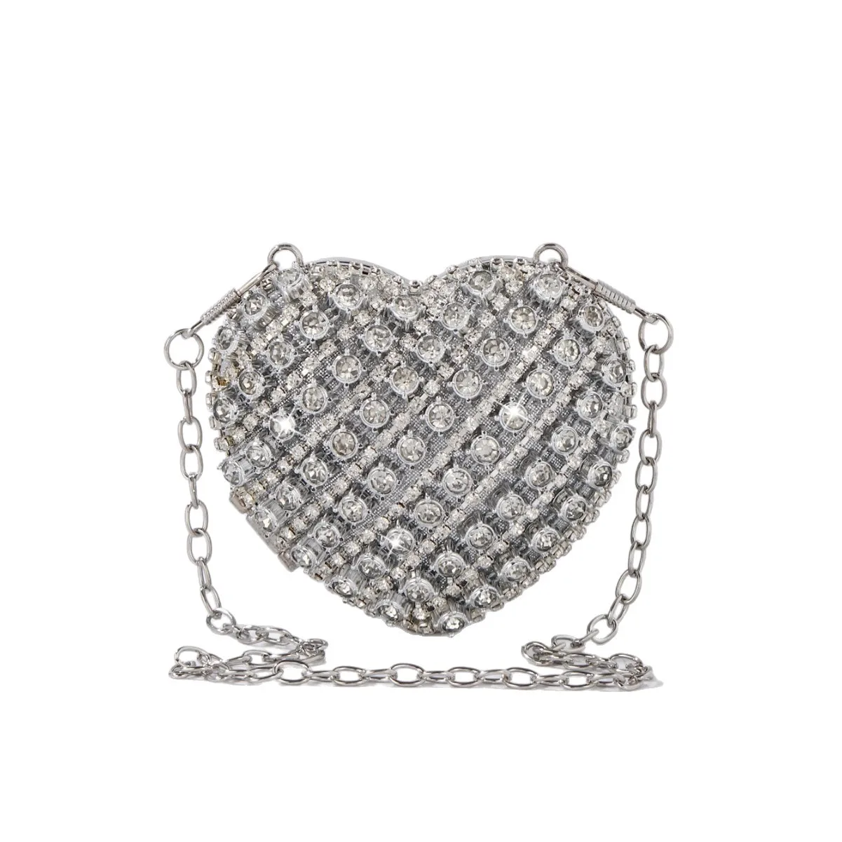 Rhinestone Heart Shaped Evening Clutch Sparkling Diamond-Embellished Chain Lipstick Bag for Party & Wedding, Luxury Mini Purse view 5