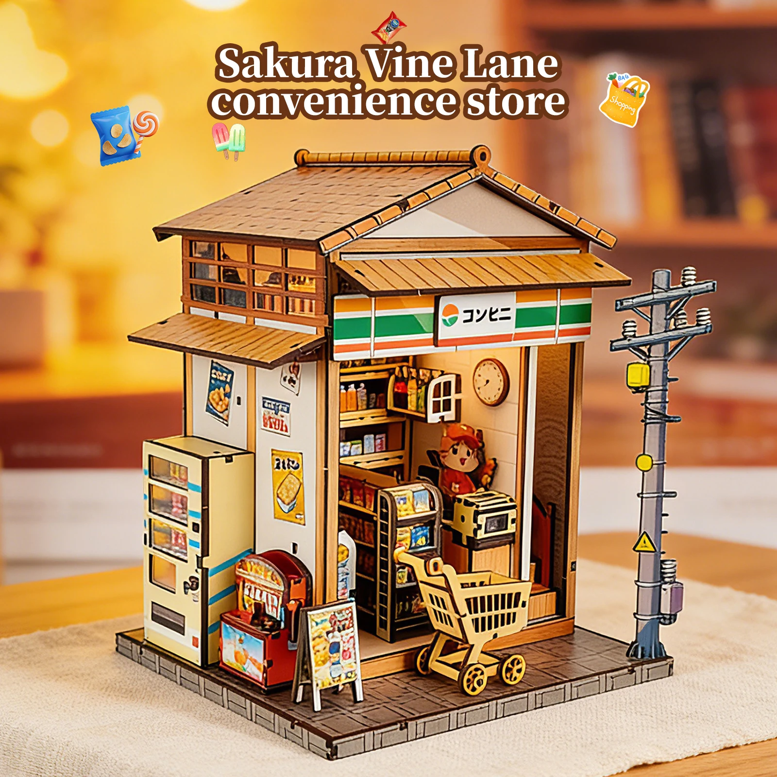 

3D деревянный пазл для взрослых «Сакура и глициния»: книжный уголок с подсветкой, набор для сборки, миниатюрный домик, DIY, подарок на день рождения