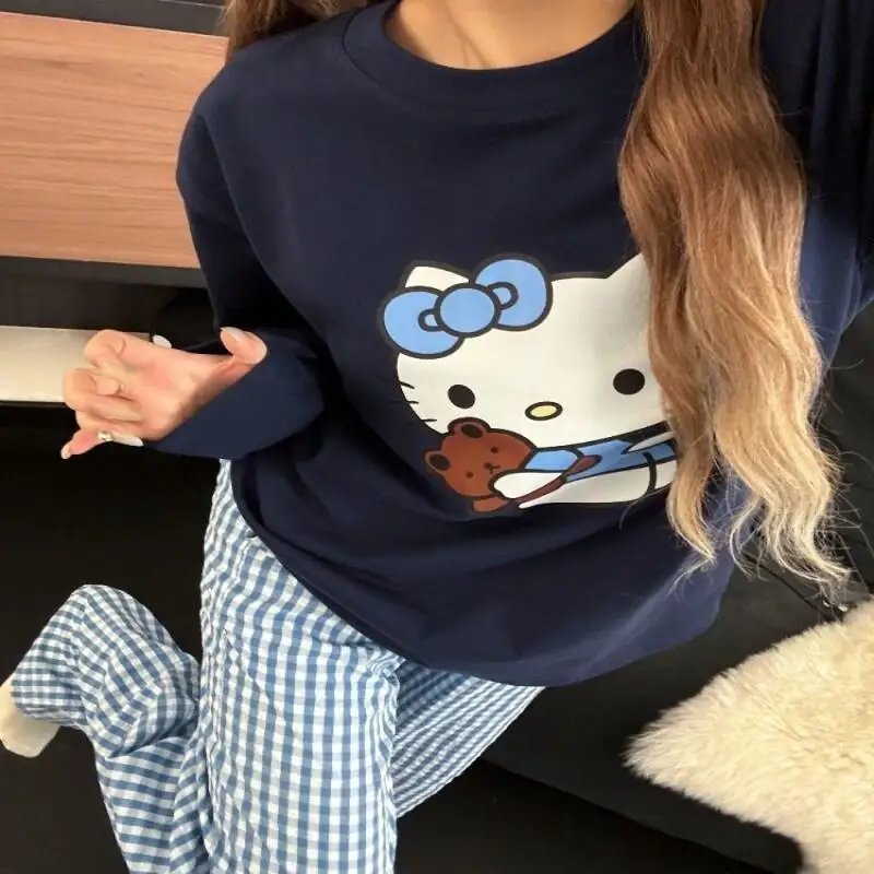 

Новый комплект пижамы Sanrio Hello Kitty из двух предметов, хлопок, для женщин, весна-осень, популярный на Instagram, для улицы, повседневная домашняя одежда, трендовый