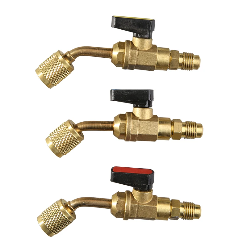 3pcs 1/4 SAE Car Air-conditioning Refrigeration Ball Valve Adapter for R12 R22 R134a Copper on/OFF Valve