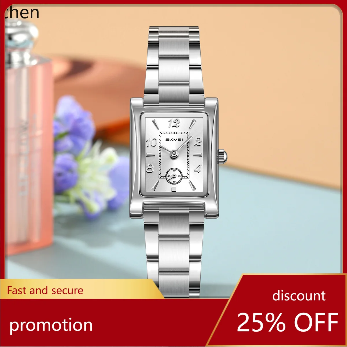 

Zml women's watch retrofashion square women's watch waterproof steel band quartz watch