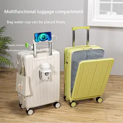 Front Opening Suitcase Multifunctional Luggage USB Port Charging PC Suitcase Trip Cabin Trolley Case Spinner Wheel 20 24 28 inch