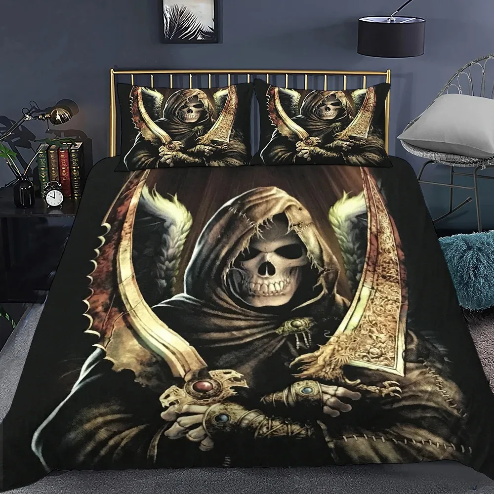 Sugar Skull Comforter Cover Set King Size Teen Boy Girl Bedding Cover Hallowmas Bones Skeleton Roses Print Duvet Cover Set 3D