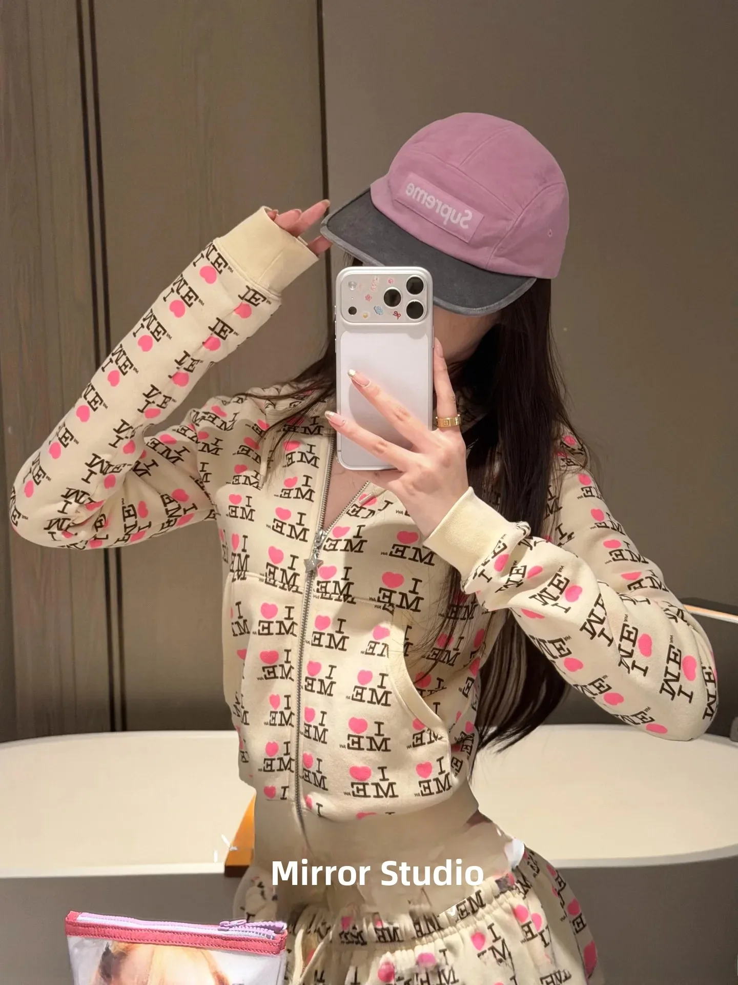 Ashley Williams Yellow Hoodie Jacket Slim Fit Sweatshirt Outerwear with Love Me Pattern Long Sleeve Zipper Closure for Girls