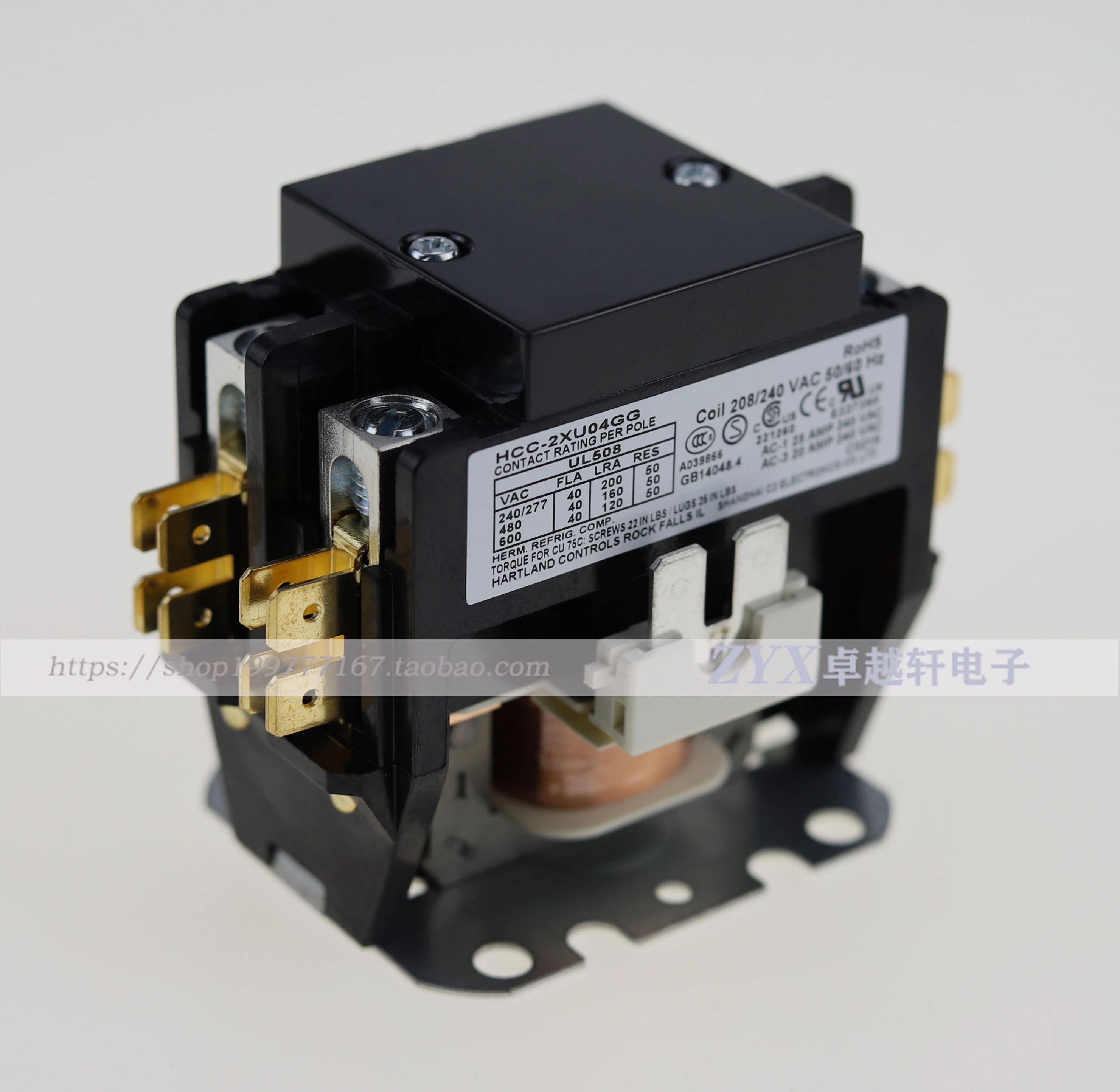 HCC-2XU04GG 208V-240V 40A เสาอลูมิเนียม Crimp Terminal Double Pole AC Contactor