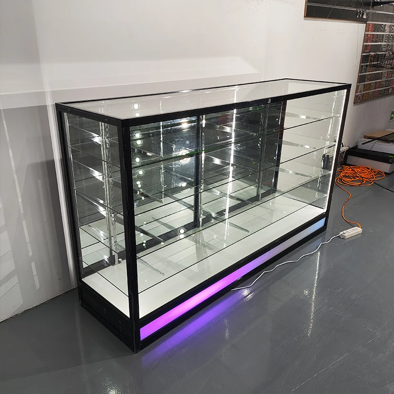 Factory Direct Custom 6ft Smoke Shop Custom showcase Tempered Glass Display Full Vision showcase with Led Lights