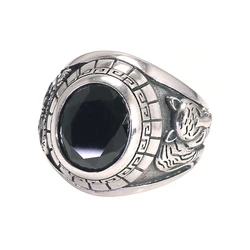 Genuine Pure 925 Sterling Silver Men's Dragon Tiger Ring with Black Zircon Stone Vintage Engraving Punk Rock Vintage Jewelry