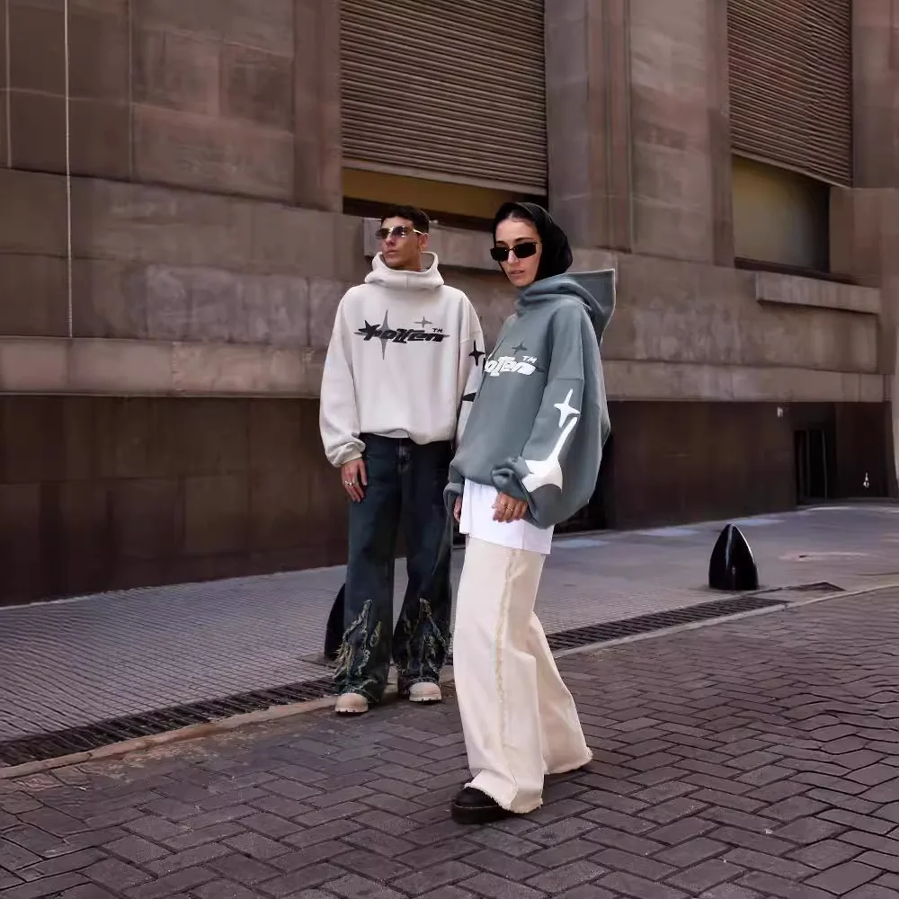 هوديي فضفاض للرجال والنساء من Street Y2K مطبوع عليه حروف نجمة كاجوال بتصميم عصري برقبة عالية #1