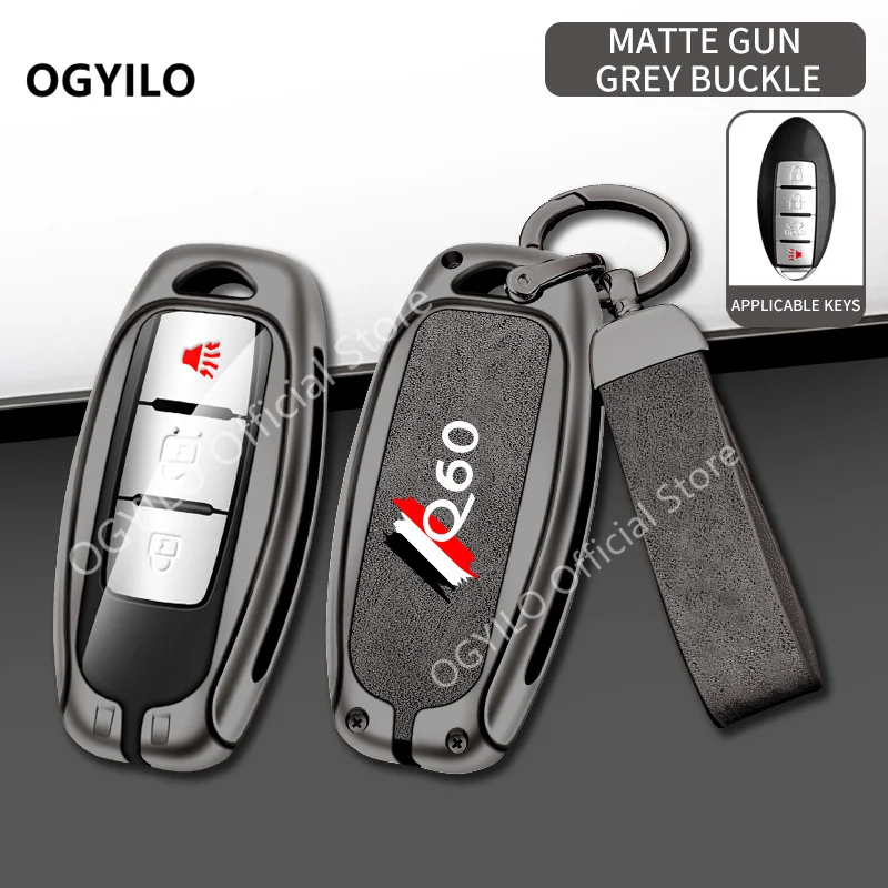 Zinc Alloy+Leather Key Case For Infiniti Q60 A 3/4 buttons G37 JX35 FX50 M56 QX50 QX60 QX80 Car key Protect Bag Cover