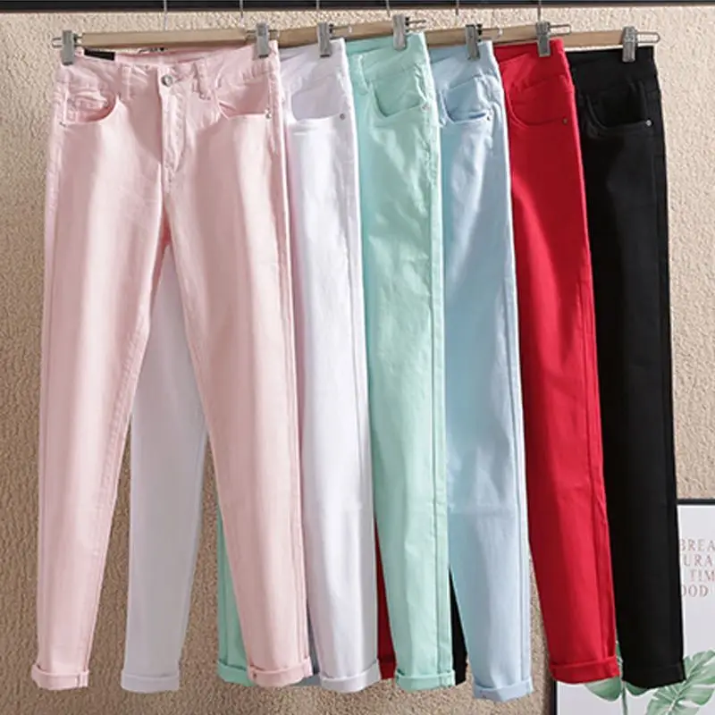 Candy-colored Tight-Fitting Feet Pants Women 2026 Spring Autumn New Elastic Casual Jeans Female Slim Color Elastic Long Trousers