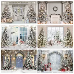 White Merry Christmas Backdrop Xmas Tree Interior Fireplace Winter Christmas Family Party Baby Portrait Photography Background