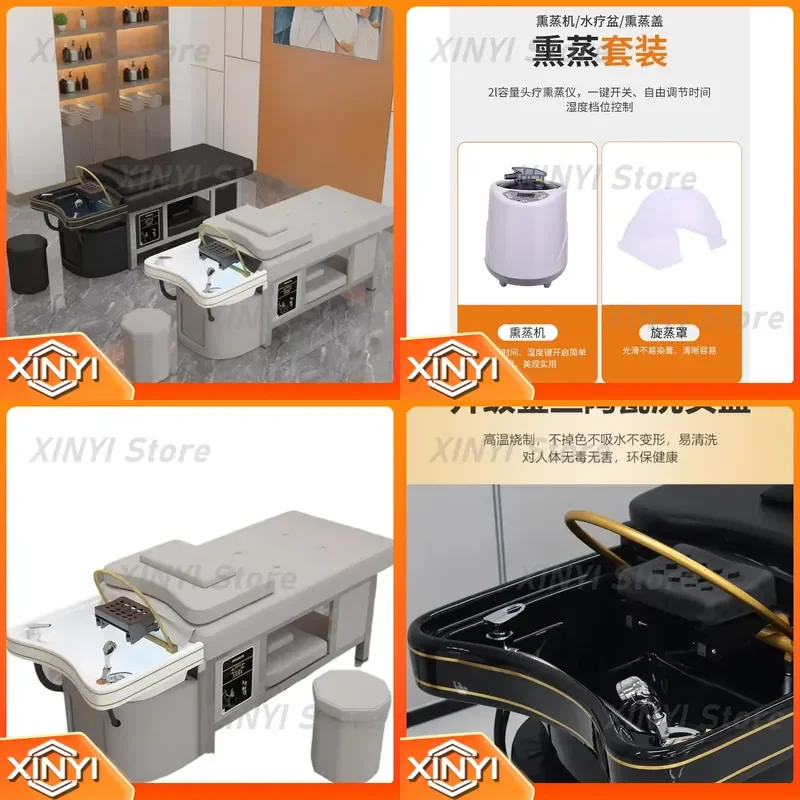Thai Head Spa Bed for Water Circulation Fumigation Massage Shampoo Bed with Ceramic Basin Hair Salon Furniture Professional