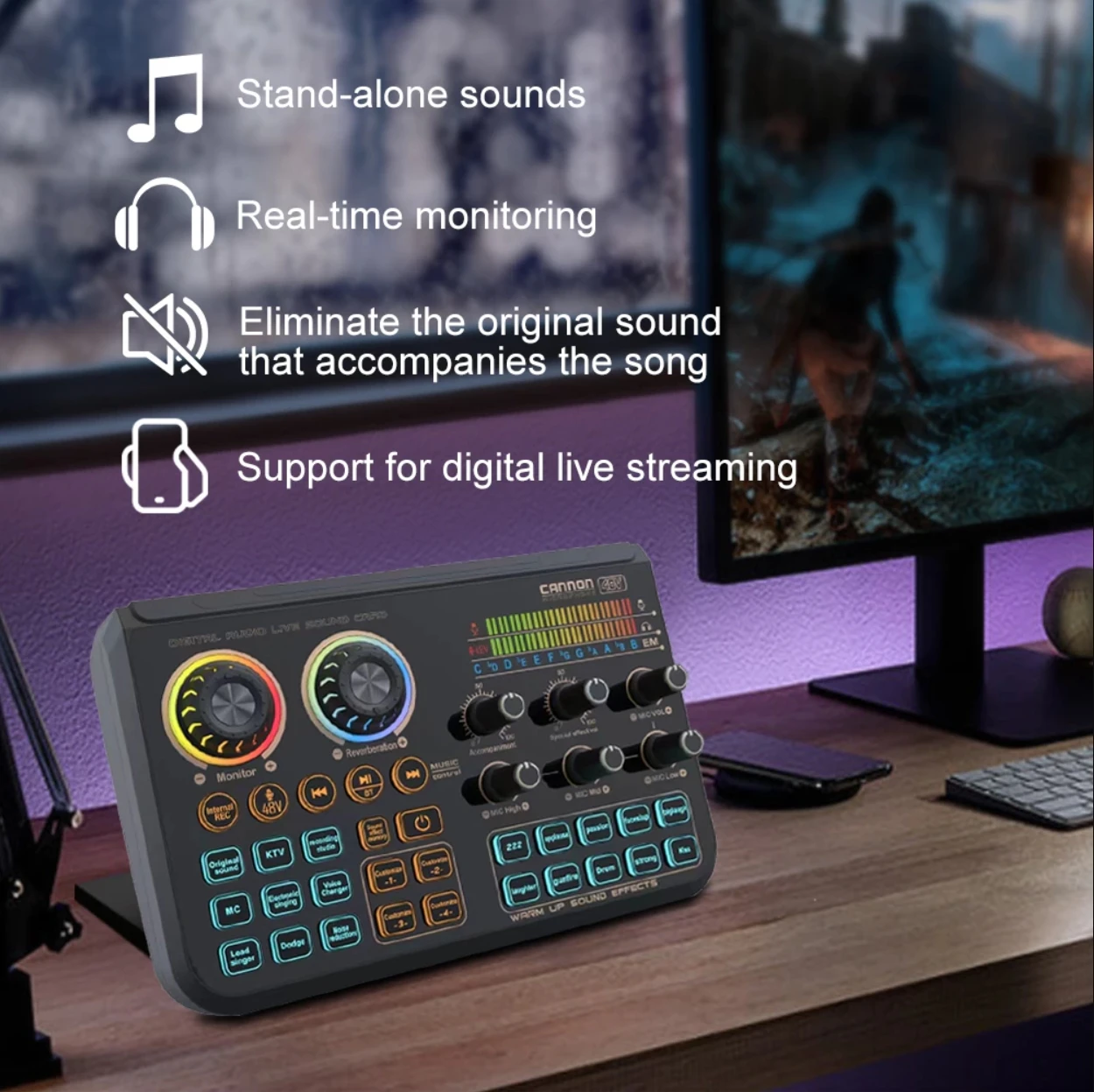 T600 مسجل استوديو بطاقة الصوت المهنية 48 فولت جهاز مزج الصوت مع مبدل الصوت للهاتف الألعاب كاريوكي ستوديو البث المباشر #2