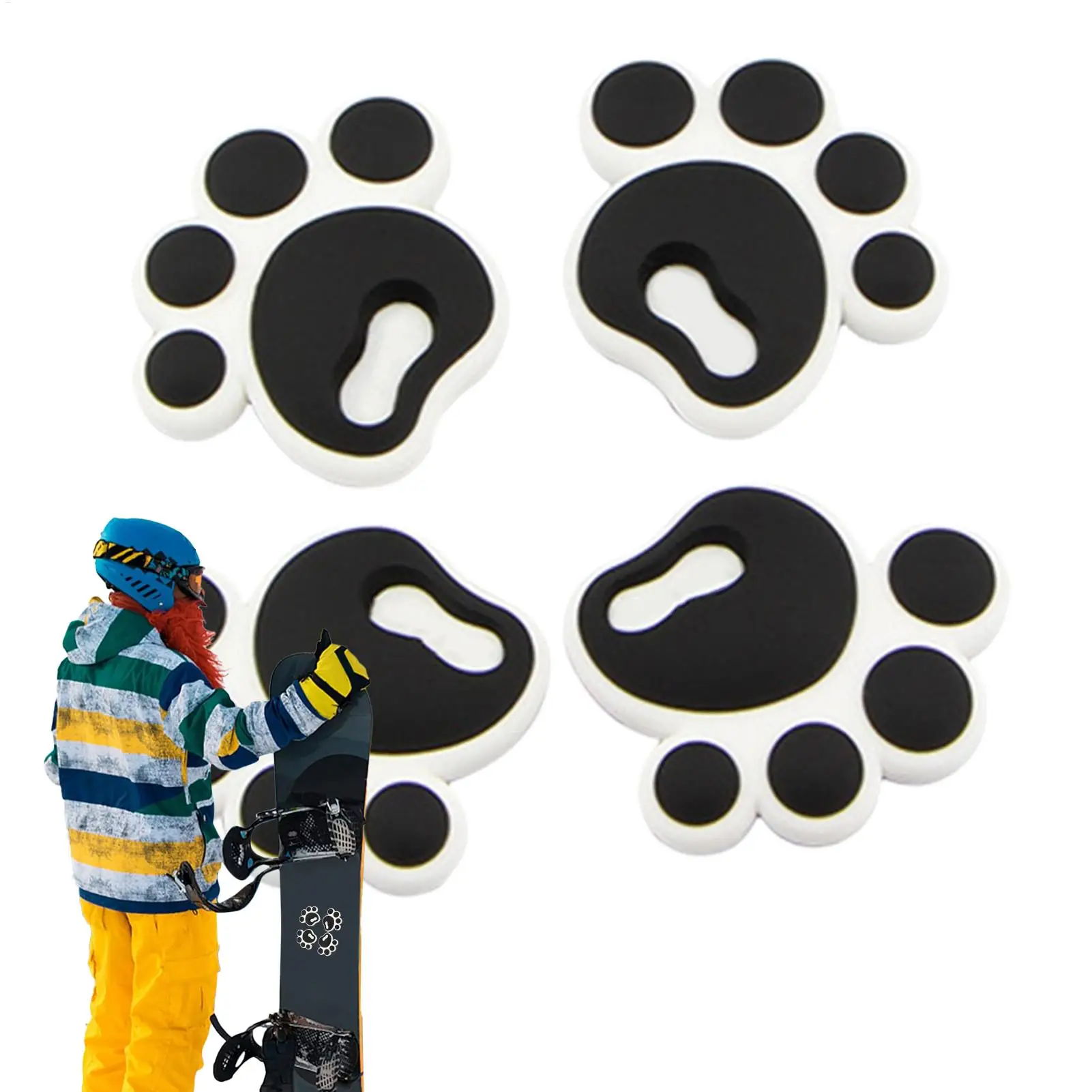 4pcs Snowboard Stomp Pad Self Adhesive High Grip Traction Mat Footprint Shape for Ski Board Control Skis Snowboarding