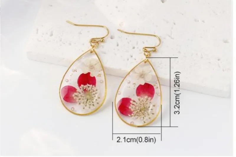 Pressed Flower Geometric Earrings Epoxy Resin Jewelry For Women 22