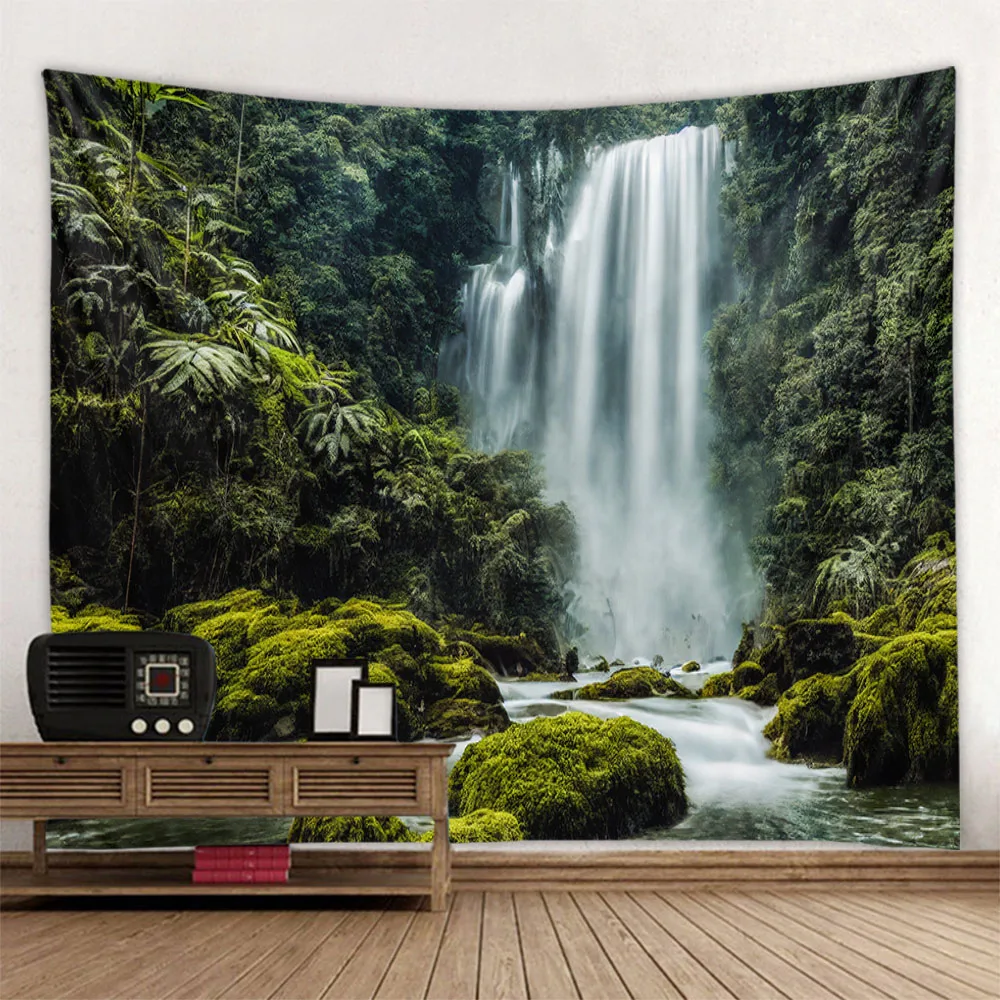 Bohemian style home decoration wall hanging forest waterfall tapestry landscape background cloth bedroom living room dormitory