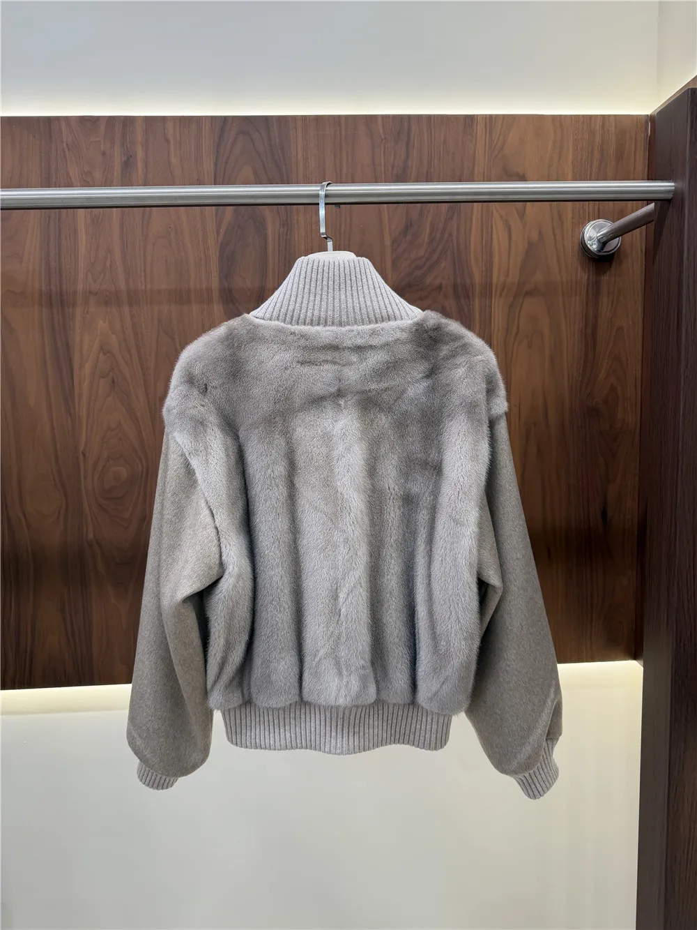 Top End Women Luxury Mink paneling Pocket Zipper Coat Elegant Lady Collar Long Sleeve Slim Jacket