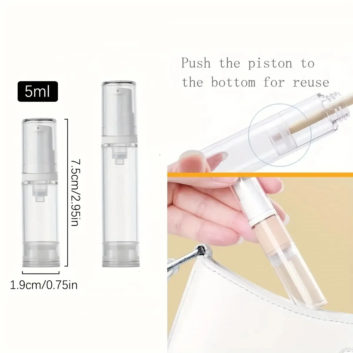 5pcs Transparent Airless Pump Bottles for Lotion and Foundation | Refillable, Leak-Proof, Plastic Travel Containers