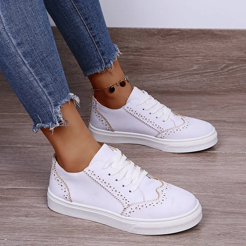 

2024 New Women's Low Top Vulcanized Shoes Round Toe Casual Flat Shoes Lace up Walking Shoes Women's Versatile and Comfortable