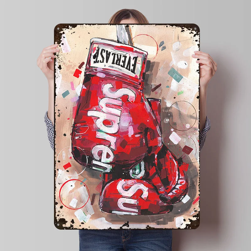 Boxing Gloves Painting Poster Customized Wall Art Vintage Metal Signs Retro Tin Plaque for Man Cave Room Accessories Desk Decor
