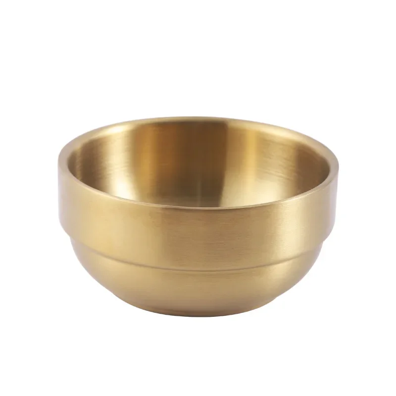 Korean Gold Double Layer 304 Stainless Steel Rice Bowl Small Children Eat Commercial Cooking Kimchi Soup Bowl