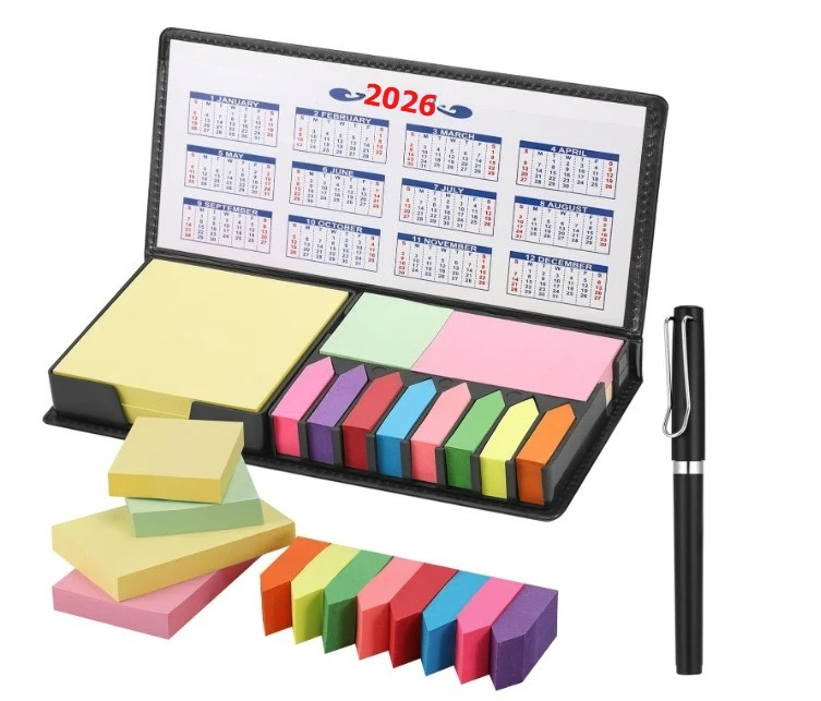 Mehrfarbige Aufkleber-Set Geschäfts-Haftnotizen PU-Leder Verpackungsbox Memo-Notizen Büro-Schreibwaren-Set Kalender 2026/2027 – Detail 6