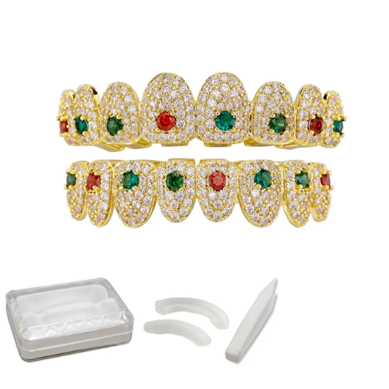 Full Diamond Hip Hop Zirconia Braces DIY Tooth Decorations Personalized Halloween Christmas Funny Teeth Accessories