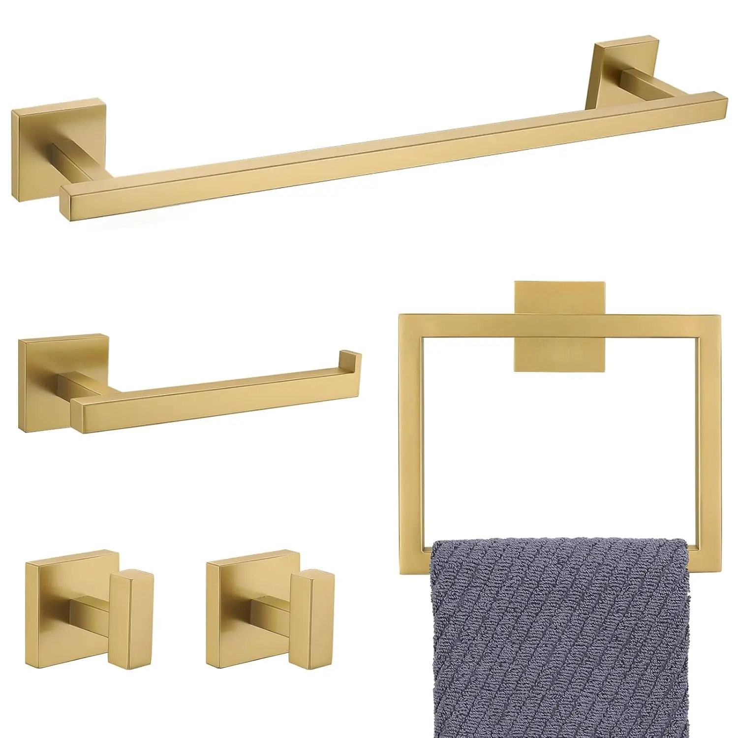 

Towel Bar Set, 5-Piece Brushed Gold Bathroom Hardware Set, Gold Bathroom Accessories Set, SUS304 Stainless Steel 23.6 Inc