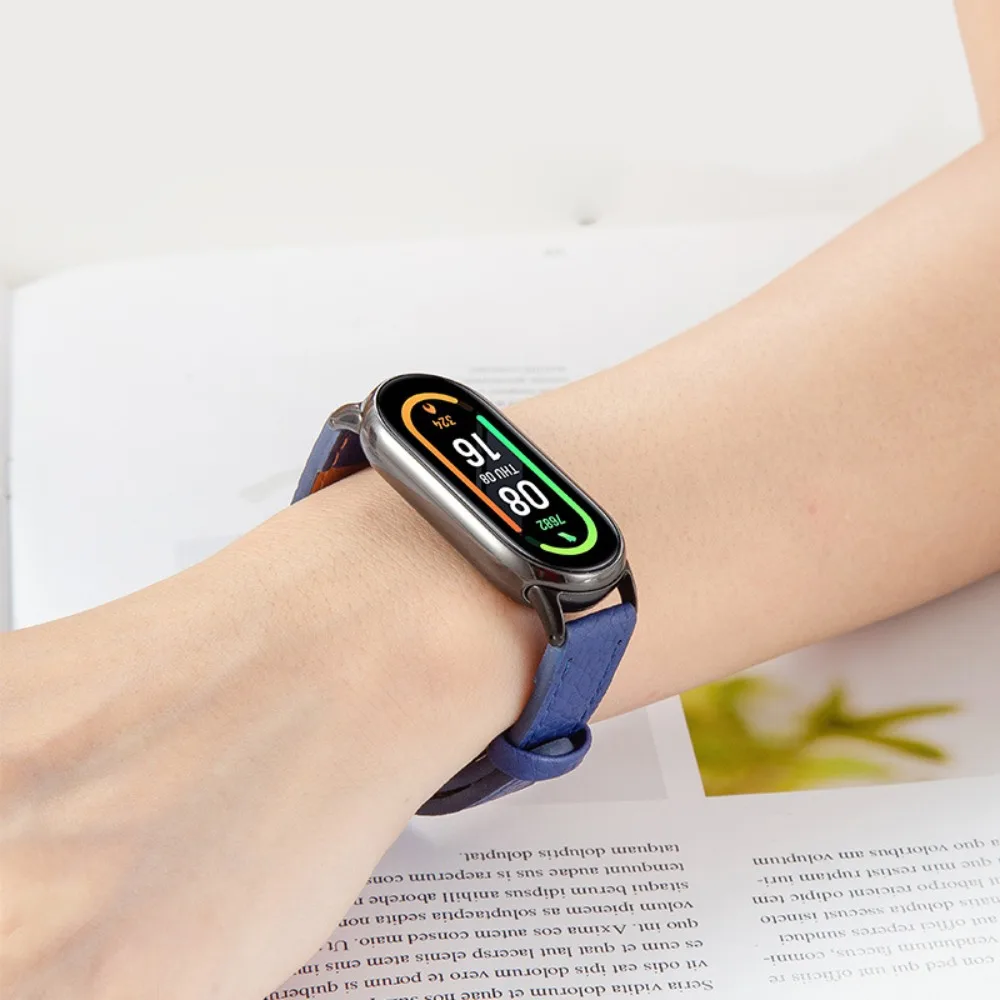 Оригинальный кожаный ремешок, Новый Сменный разноцветный ремешок для часов с узором Личи, стильный браслет с иглами и пряжкой для Xiaomi Band 8