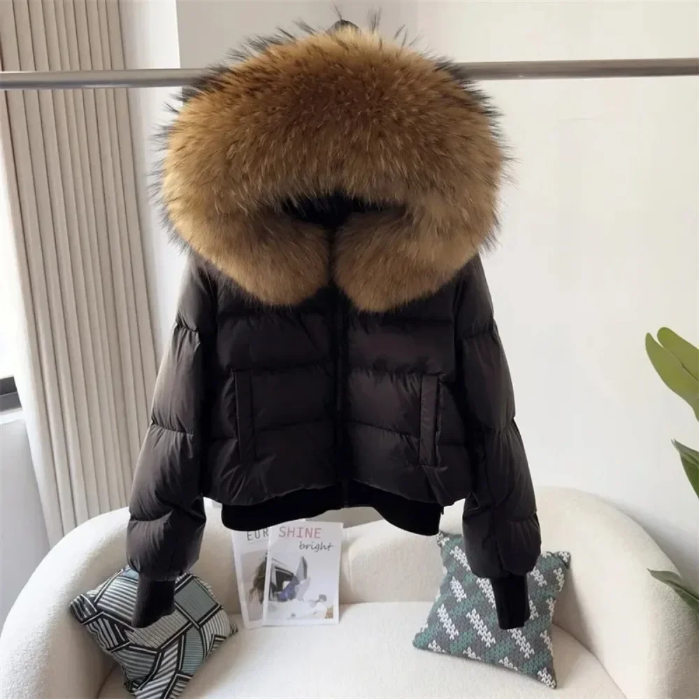 2024 New Duck Down Jacket Women  Down Outerwear Real Raccoon Fox Fur Coat Big Collar Winter Jacket Natural Warm Loose Streetwear