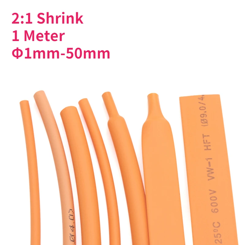 1 Meter Orange Heat Shrink Tube 2:1 Shrink Ratio Polyolefin Insulated Cable Sleeve Φ1mm-50mm
