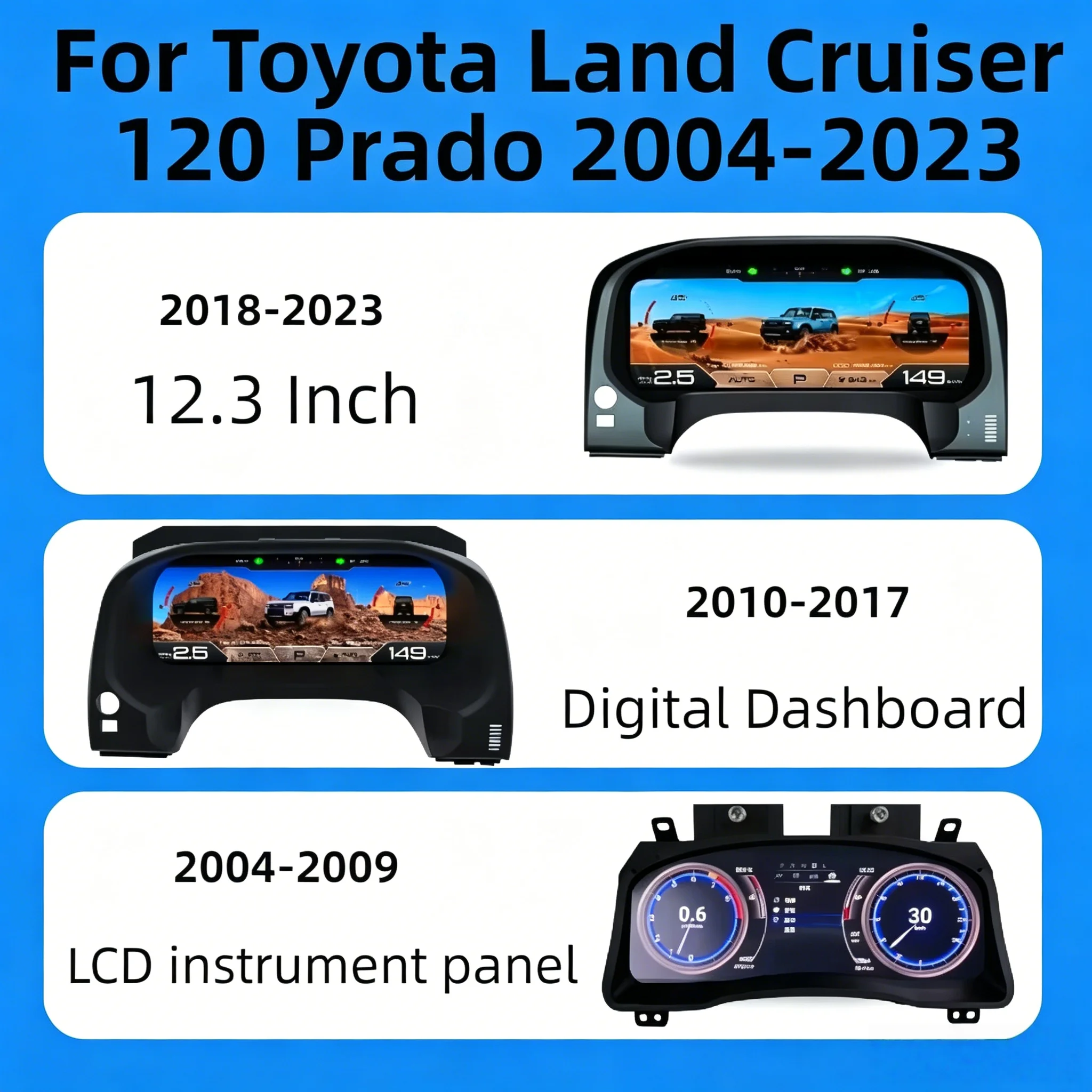 

LCD Car Digital Instrument Cluster 12.3'For Toyota Land Cruiser 120 Prado 2004-2023 Cockpit Dashboard Meter Odometer Speedometer