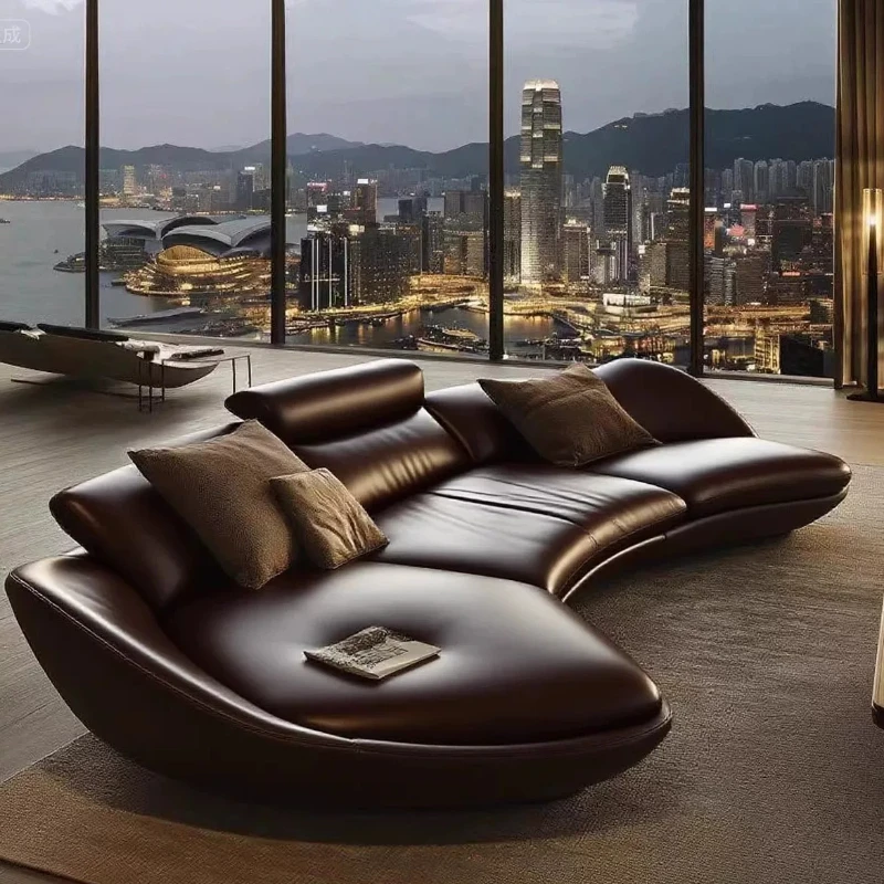 Italian atmosphere new high-end leather sofa living room sofa combination multi-person sofa leather sofa large flat layer