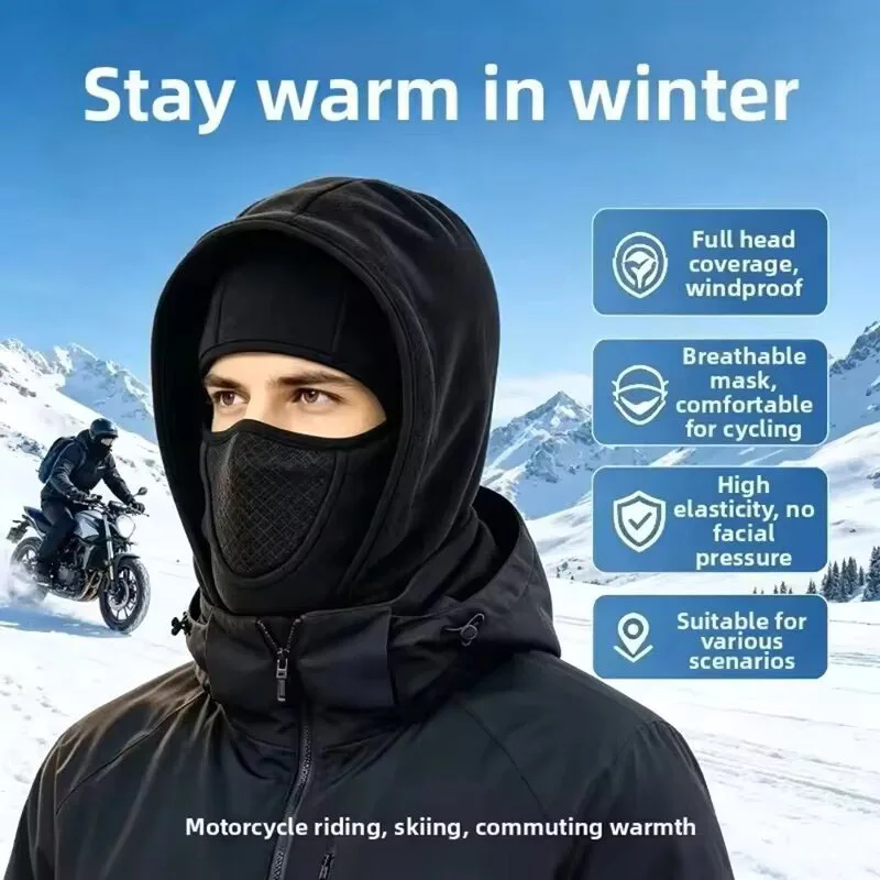 Winter Multifunctional Warm Hat Cold-Resistant Thick Fleece Hood Neck Gaiter Face Mask Combination for Extreme Cold Protection