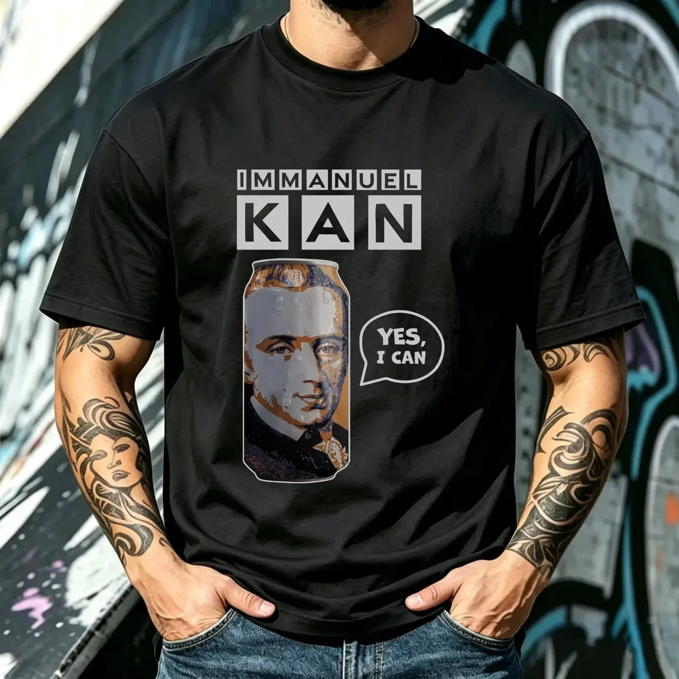 washed T Shirt Immanuel Kant Funny Philosophy Pun Philosopher Can Parody Unique Intellectual Apparel Thinker Top vintage