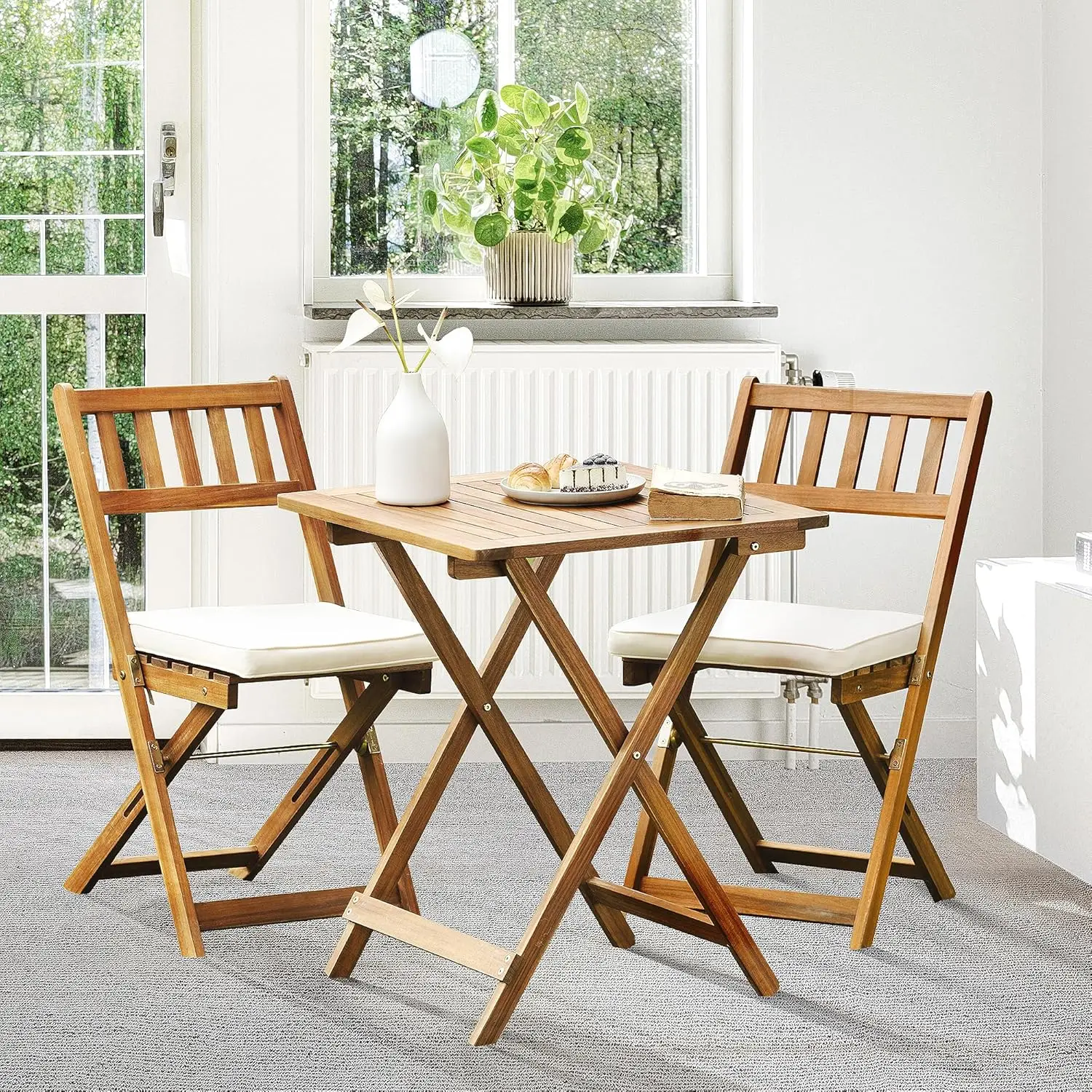 Outdoor Wooden Frame Folding Chair Folding Table Three Piece Set Balcony Courtyard Small Tavern Table And Chairs